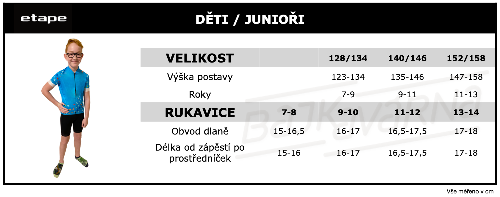 ETAPE - děti velikostní tabulka